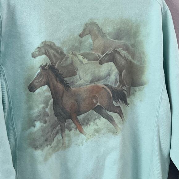 Artisans Wild Horses Graphic Crewneck Sweatshirt Mint Green Women’s Size L Y2K - Picture 4 of 5
